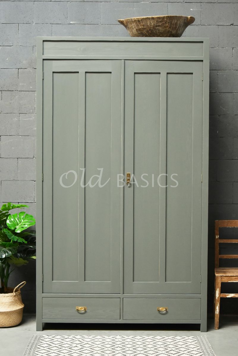 Linnenkast Plage, 2 deuren, RAL7009, groen, grijs, materiaal hout
